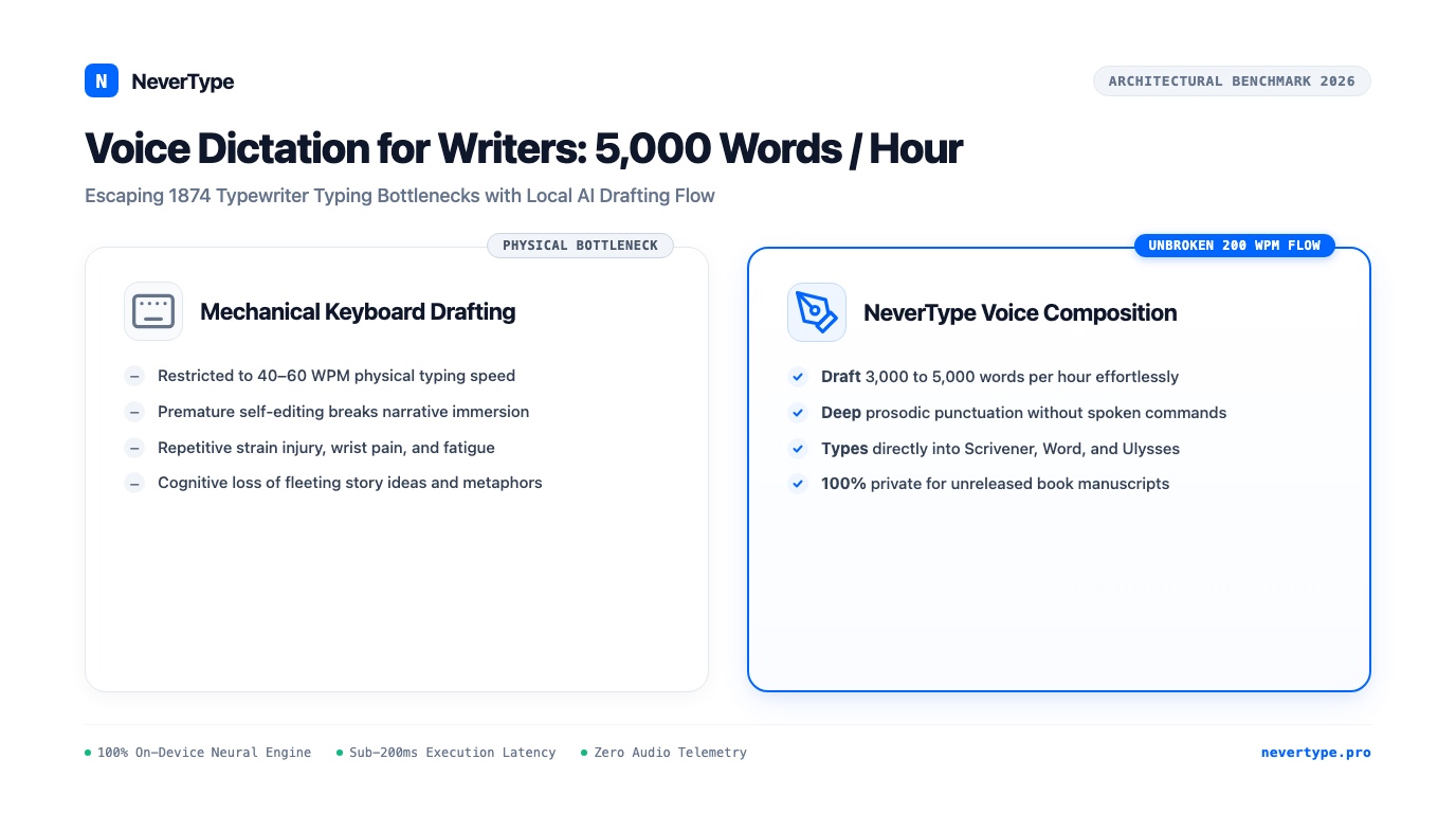 Voice Dictation for Writers: How Authors Draft 5,000 Words an Hour Without Physical Burnout